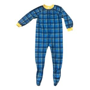 Mon Petit Kids Blue Plaid Fleece Footed Pajamas Sleeper Size 4T (0896)